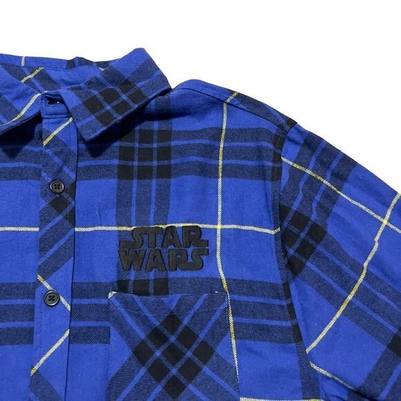 NWT Disney Shirt Mens Blue Flannel Star Wars Max Rebo Band Plaid Graphic Patch S - Picture 4 of 11